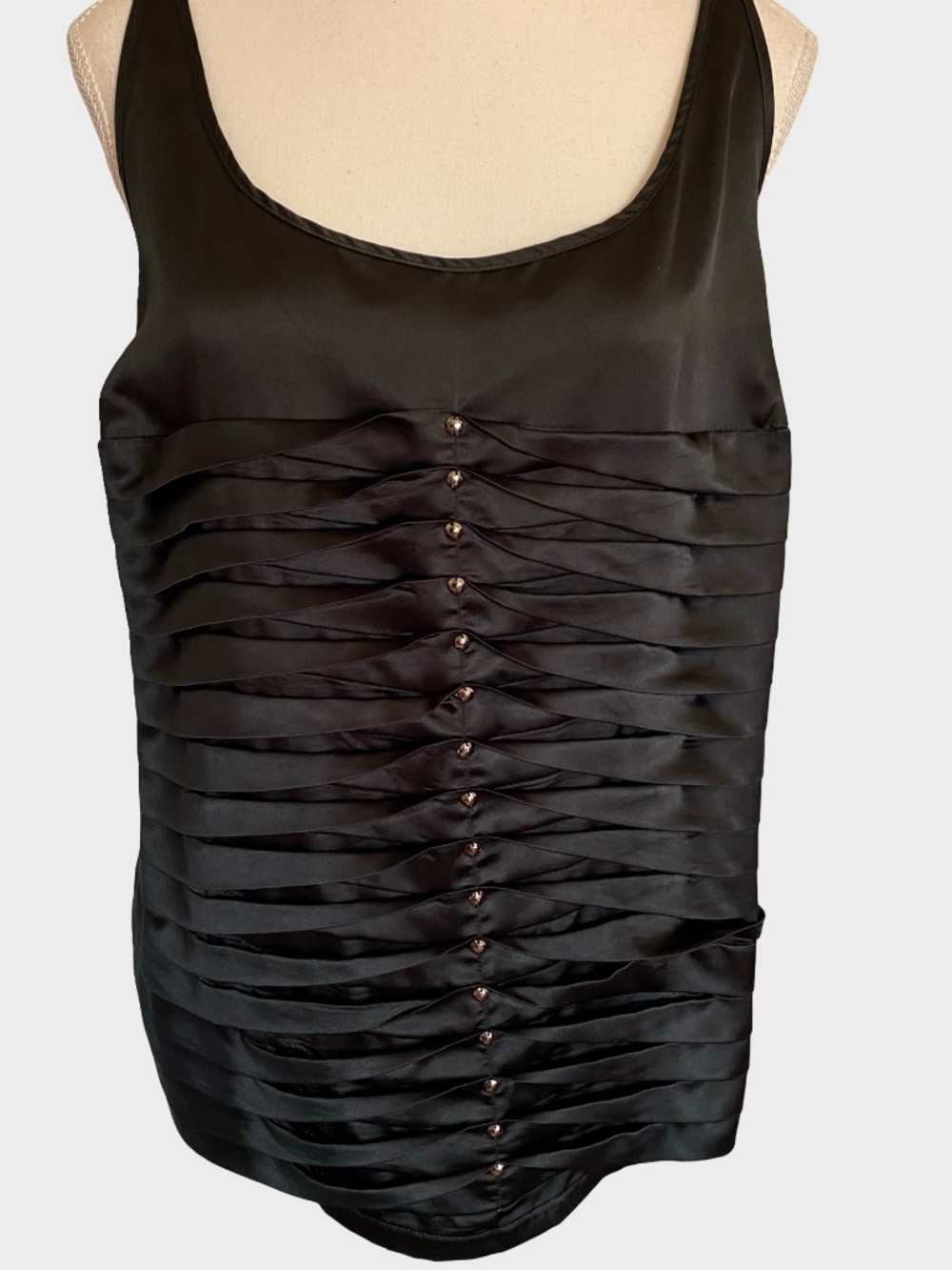 Michel Studio Black Satin Pleated Shiny Detail Holiday Party Camisole Top- Sz-1X